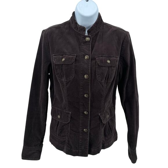Tommy Hilfiger Corduroy Jacket Dark Brown Womens Sz S Button Up Mandarin Collar - Picture 1 of 7